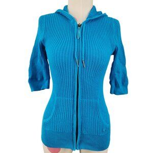 Women's Nollie Hoodie Zip-up Sweater 100% Cotton XS Bright Blue Elbow Length